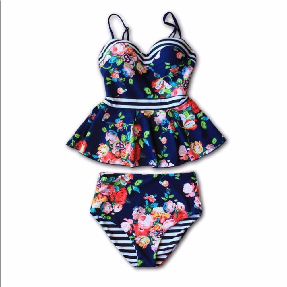 Peplum Tankini Swimsuit Set